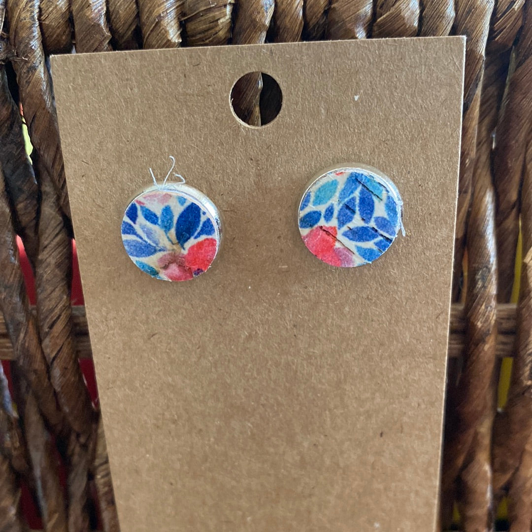 Pink and Blue Floral Stud