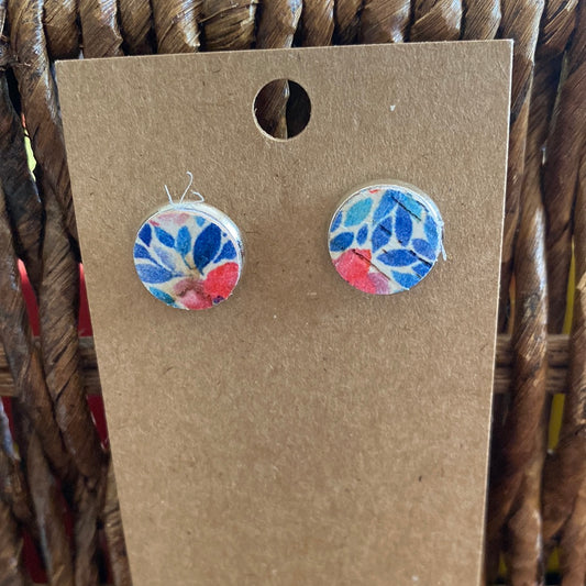 Pink and Blue Floral Stud