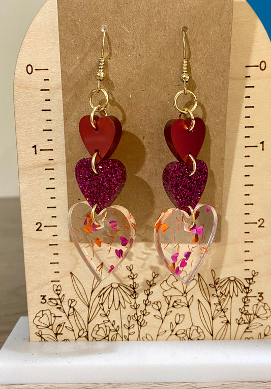 Magenta & Red Stacked Hearts