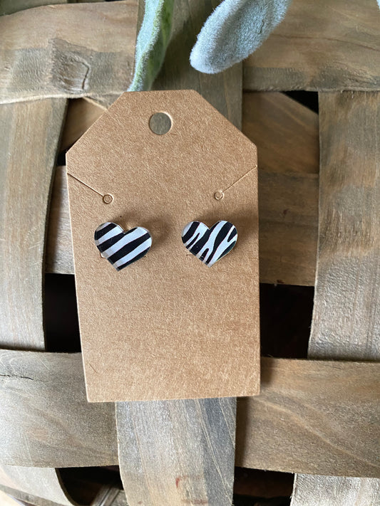 Zebra Heart Studs