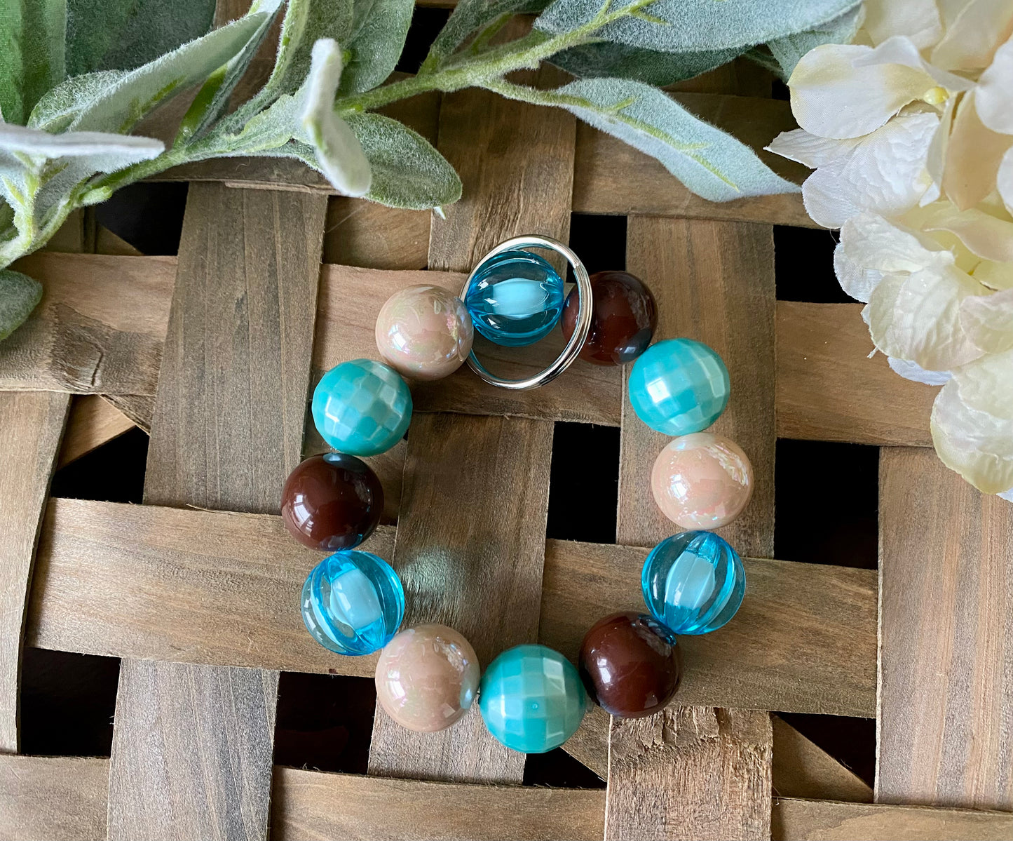 Brown/Turquoise Beaded Keychain