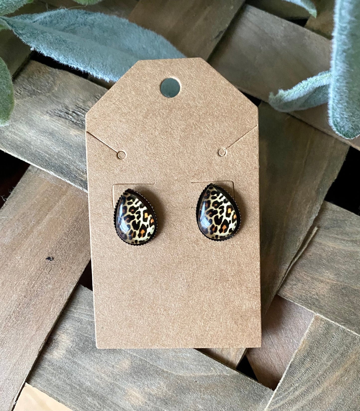 Leopard Print Teardrop Stud