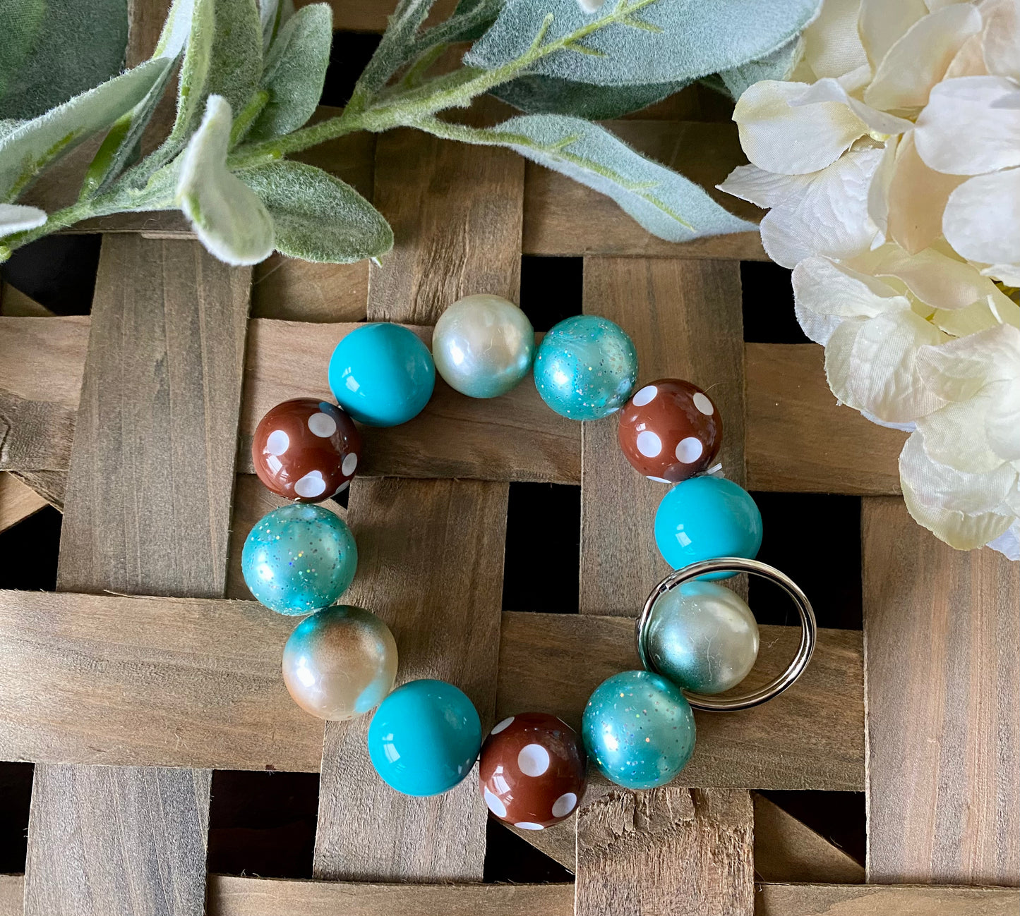 Brown/Turquoise Beaded Keychain